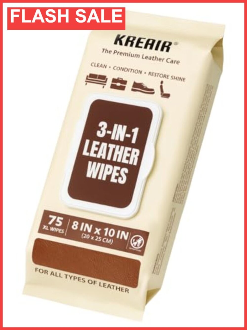 3-in-1 Leather Cleaner Wipes 75ct XL 8x10 Conditioning Restoring